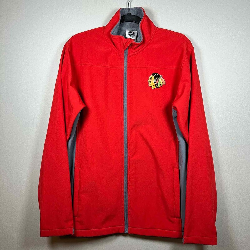 NHL Medium Chicago Blackhawks Jacket Red Long Sleeve Full Zip Softshell Fleece